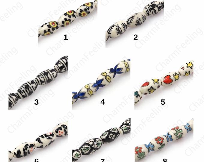 Ceramic Jewelry, Rice Spacer Beads, Color Glaze Ceramic Rice Beads, Hand-Painted Beads, DIY Jewelry Supplies, 16x8.5mm