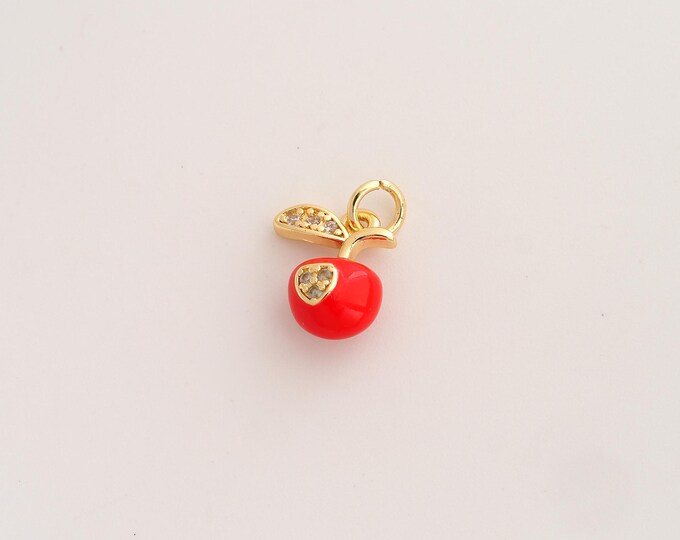 Enamel Apple Pendant,CZ Fruit Pendant,18K Gold Filled Apple Charm,DIY Jewelry Accessories,15.2x10x6mm