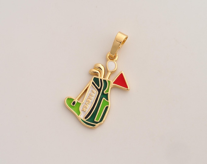 Enamel Golf Club Bag Pendant,Golf Pendant,18K Gold Filled Bag Charm,DIY Jewelry Accessories,35x16.3x1.7mm