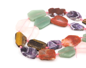 Dark Colorful Crystal Flat Beads, Flat Piece Natural Stone Necklaces, Natural Stone Chains, Gemstone Necklaces, Gemstone Beads