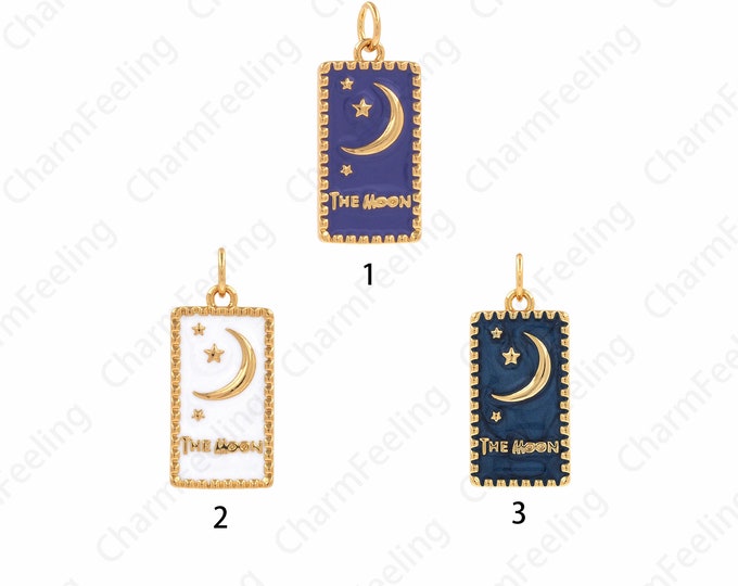 Tarot Moon Pendant,18K Gold Filled Rectangle Moon Pendant,Crescent Moon Necklace,Moon Charm,DIY Necklace Accessories,10.2x24x1.7mm