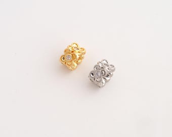5 pcs 18K Gold Filled CZ Flower Spacer Beads,Large Hole Beads,Tube Beads,DIY Jewelry Supplies,8.5x2mm Hole 4.2mm