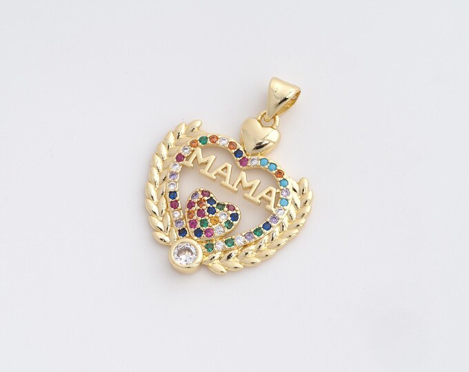 CZ MAMA Pendant,Heart Pendant,18K Gold Filled Letter Charm,DIY Jewelry Accessories,30x22.8x2.8mm