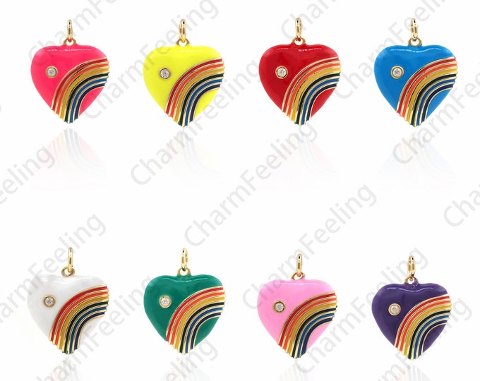 Enamel Heart-Shaped Pendant,Heart-Shaped Colorful Necklace,Micropavé CZ Heart-Shaped Charm,Enamel Charm,DIY Jewelry Accessories 23x17.5x5mm