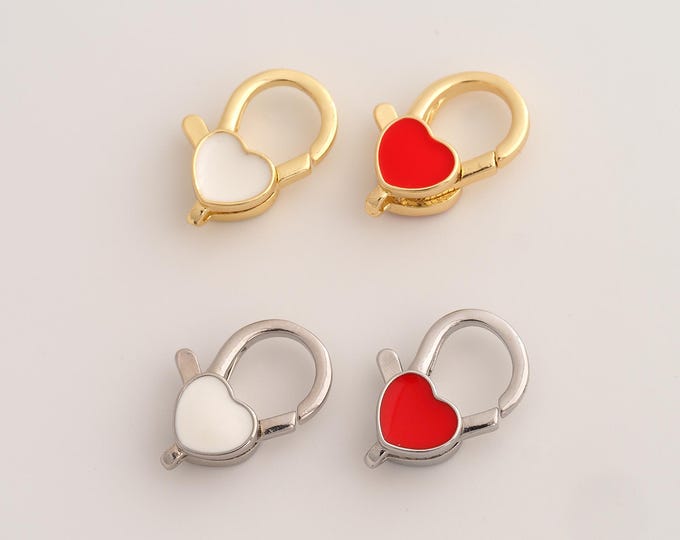 Enamel Heart Lobster Clasp, Spring Clasp, 18K Gold Filled Claw Clasp, DIY Jewelry Making Supplies, 19.4x13.7x5mm