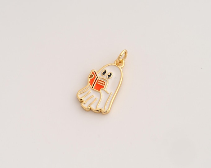 Enamel Ghost Pendant,Halloween Pendant,18K Gold Filled Ghost Charm,DIY Jewelry Accessories,22x11x2mm