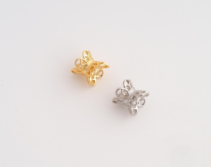 5 pcs 18K Gold Filled Flower Tube Spacer Beads,Flower Beads,Tube Beads,DIY Jewelry Supplies,7.6x7.5mm Hole 2.5mm