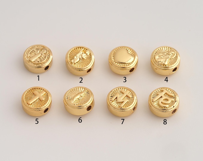 5 pcs 18K Gold Filled Heart Jesus Cross Spacer Beads,Religious Beads,Fe Saint Jude Virgin Mary Beads,DIY Jewelry Supplies,9.8x4mm Hole 2mm