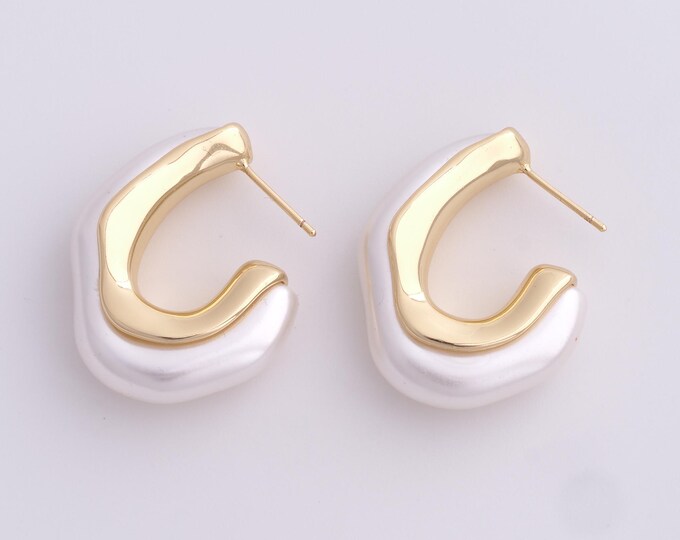 1 Pair Pearl Moon Earrings 18K Gold Filled Enamel Earrings C-Shaped Earrings Crescent Earrings  Colorful Earrings Earrings 29.5x9.4mm