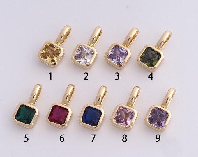 Zircon Charm,Bar Necklace,18K Gold Filled Rectangular Charm,Solitaire Pendant,DIY Jewelry Making Supplies,15x7.5x3.7mm
