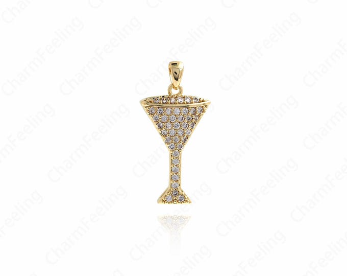 Micropavé CZ Wine Glass Pendant,18K Gold Filled Wine Glass Pendant, Wine Glass Necklace,Cup Pendant,DIY Jewelry Accessories, 29x14.3x5mm