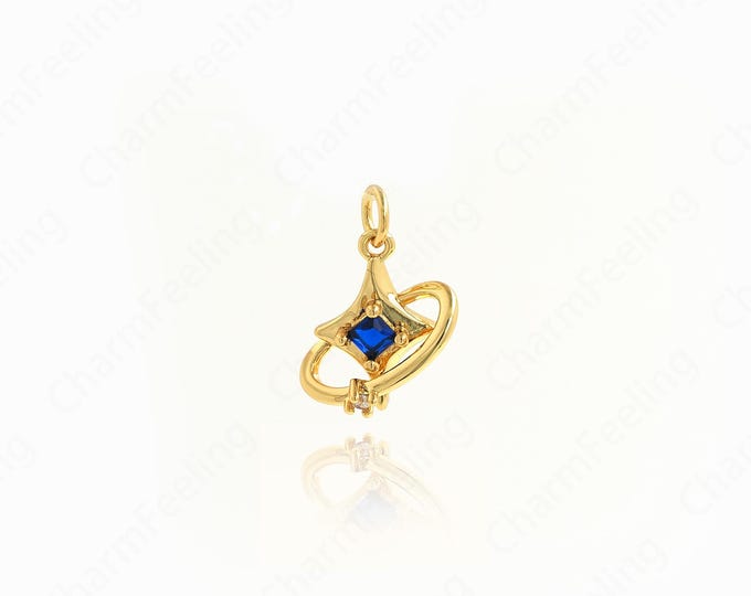 18K Gold Filled Planet Charm,Micropavé CZ Polaris Charm,Star Rings Pendant,Saturn Necklace, DIY Jewelry Accessories,18.4x13.5x5.5mm