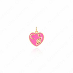 Enamel Planet Charm,18K Gold Filled Heart Pendant,Saturn Charm, Saturn Necklace, DIY Jewelry Accessories, 17x13.5x2.5mm