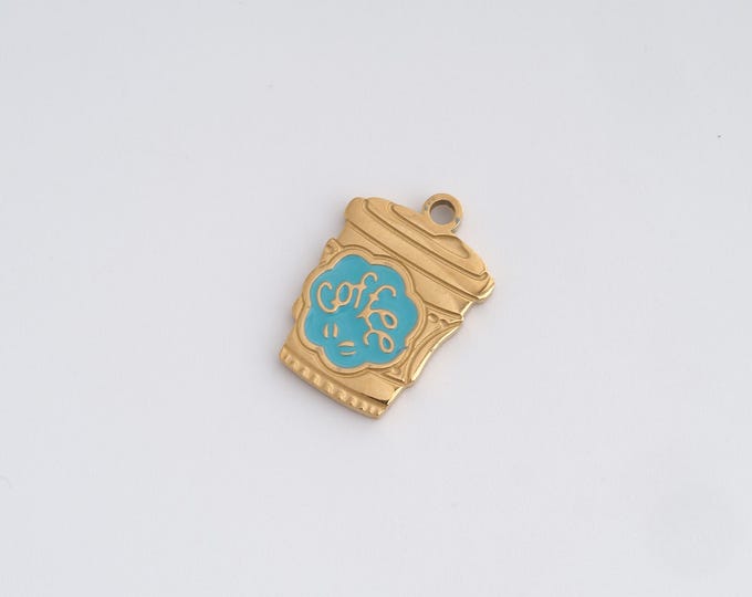 Enamel Cup Necklace,Dainty Milk Tea Cup Charm, 18K Gold Filled Cup Pendant,DIY Jewelry Accessories 15x10.8x1.5mm
