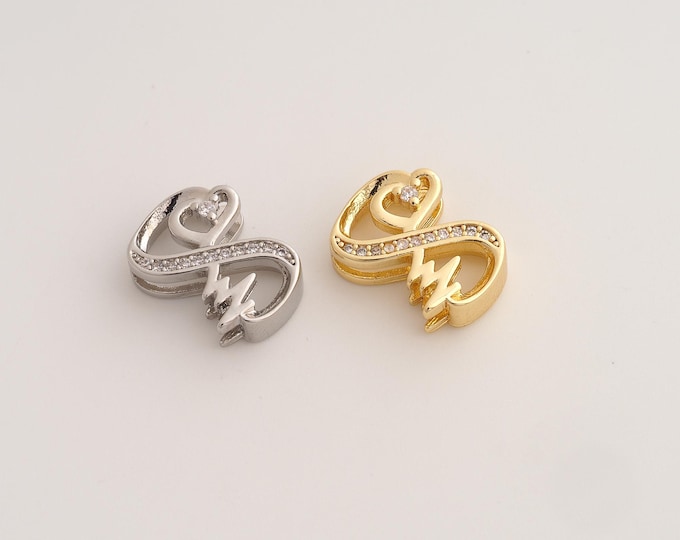 CZ Infinity Pendant,Heart Pendant,18K Gold Filled Heartbeat Charm,DIY Jewelry Accessories,15.4x11.8x4.5mm