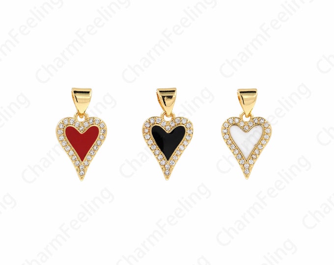 MicroPave CZ Heart Necklace,Enamel Heart Pendant, Heart-Shaped Charm, DIY Jewelry Making Supplies 19x10.5x2.2mm