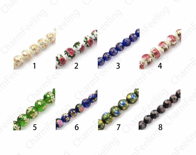 Spherical Beads,Murano Glass Beads, Glass Flower Spacer Beads, Smooth Ball Beads, Spherical Spacer Beads, DIY Jewelry Supplies, 10/12/14mm