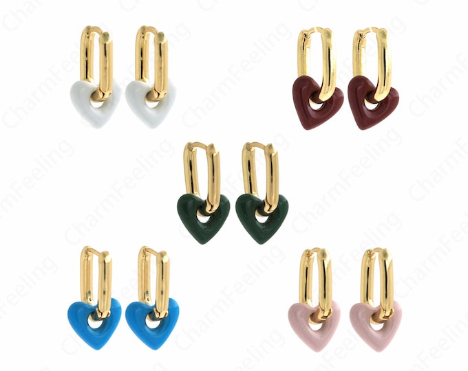 Dainty Love Earrings,Enamel Earrings Square Earrings, 18K Gold Filled Heart Earrings, DIY Jewelry Accessories