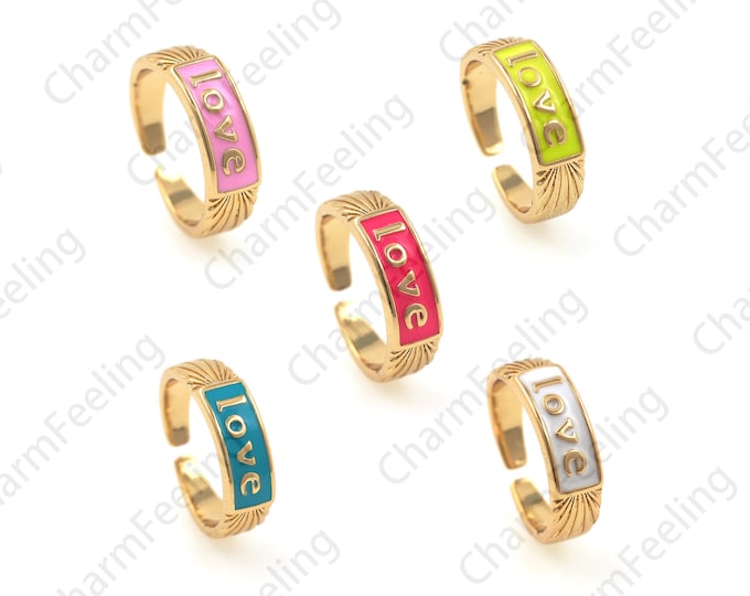 18K Gold Filled Enamel Ring, Exquisite Gold Ring, Love ring, Ring Charm, Adjustable Ring, Gold Open Ring, Love Charm 1PCS