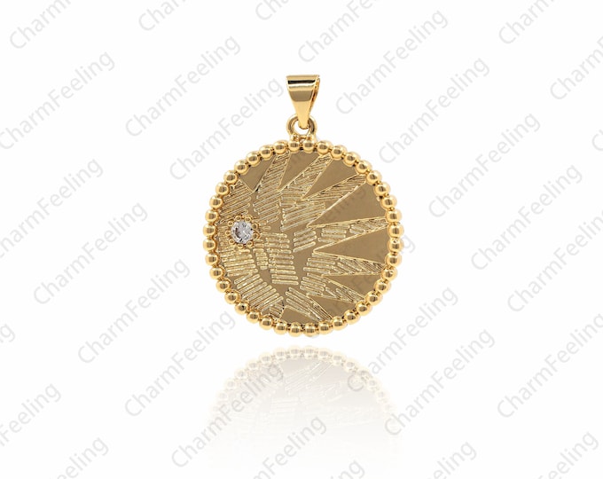 Cubic Zirconia Round Coin Pendant Charm，CZ Micro Pave Bracelet Charm，gold filled wholesale charm Pendant 29×23×2.5mm  1pcs
