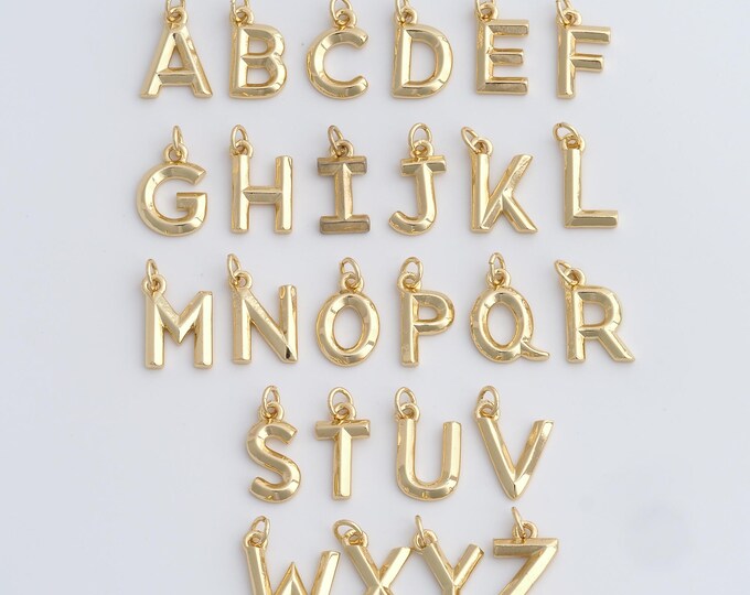 5 PCS 18K Gold Filled Initial Pendant, Letter Pendant, Alphabet Charm, DIY Jewelry Accessories, 18.8x12x2.3mm