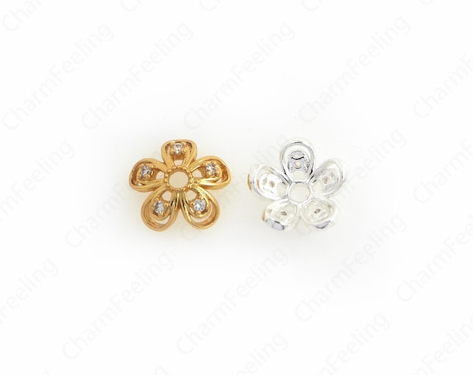 18K Gold Filled Flower Bead Caps,Pearl Caps,Round Bead Caps,Flower Caps,Spacer Jewelry, Brass Caps, DIY Gold Jewelry Making,10x3.3mm