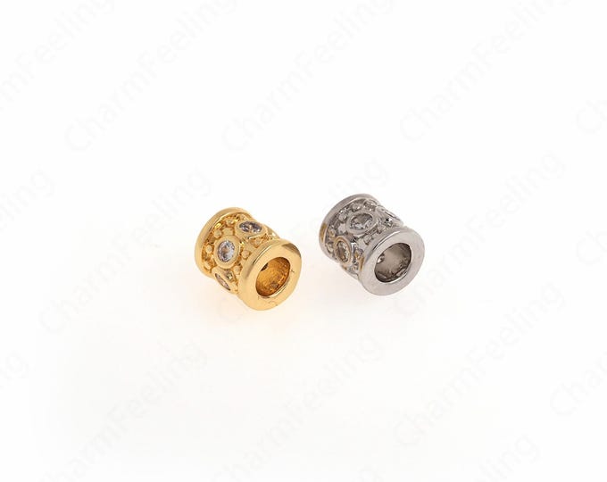 Micropave CZ  Cylinder spacer Beads,Large Hole bead,18K Gold Filled Cubic Zirconia Gold Spacer Beads 7.7x7mm
