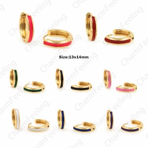 1 Pair 18K Gold Filled Round Earrings, Enamel Earrings, Simple Earrings, Enamel Charm, Multi-Color Options, A Gift For Her, 13x14mm