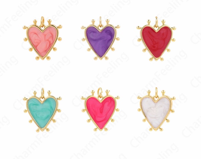 Heart-Shaped Necklace, Enamel Heart Charm,Micropavé CZ Enamel Heart-Shaped Pendant, DIY Jewelry Making Accessories 19.5x18x2.8mm