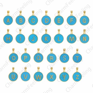 Colar com 26 iniciais, pingente de letra esmaltada, pingente de letra redonda preenchida com ouro 18K, acessórios de joias DIY, 28x19x2,5mm