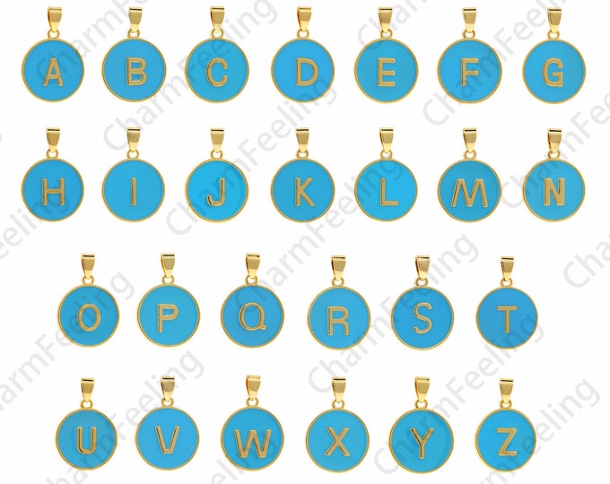 26 Initials Necklace, Enamel Letter Pendant,Enamel Charm, 18K Gold Filled Round Letter Charm, DIY Jewelry Accessories, 28x19x2.5mm