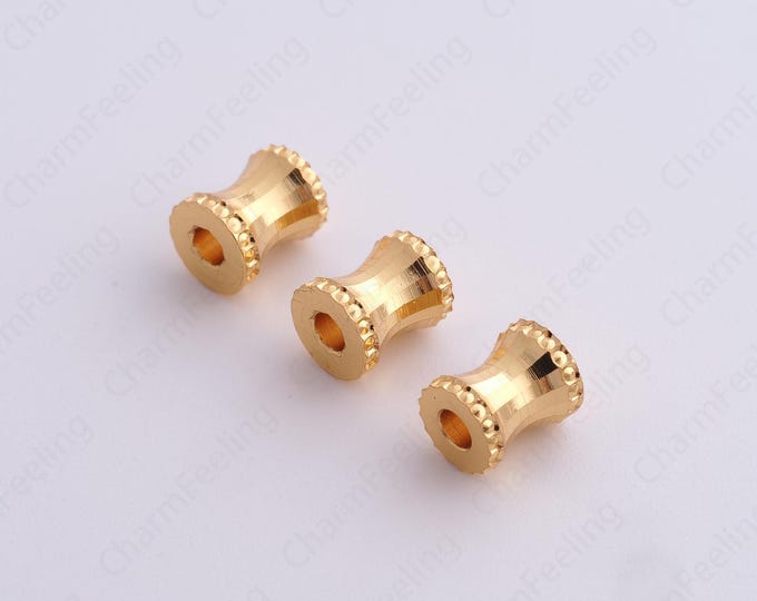 5 pcs Gold Hourglass Spacer Beads, 18K Gold Filled Tube Beads,Dainty Round Bracelet Necklace Spacer Beads, DIY Jewelry Supplies,7x5.8mm