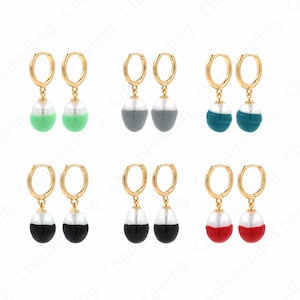 1 Pair,Egg Earrings,  18K Gold Filled Dangle Earrings, Spiked Earring Accessories, Enamel Earrings,Pendant Earrings, Gift for Her