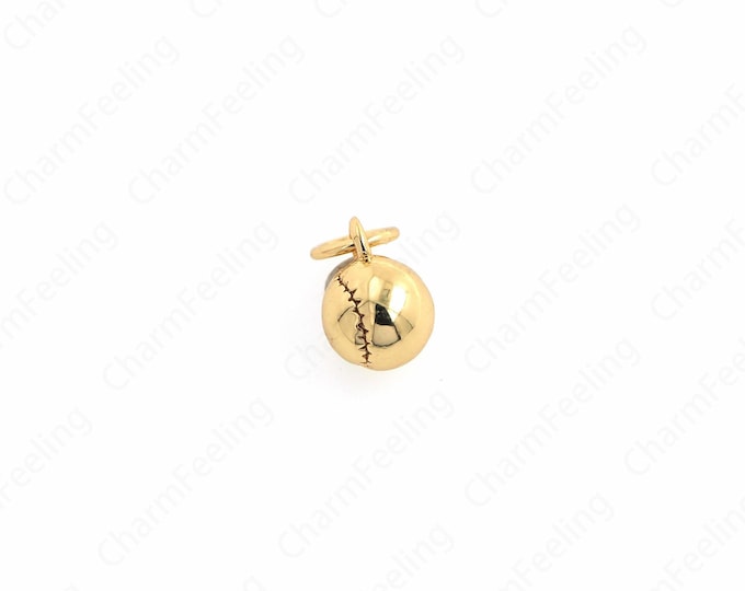 18K Gold Filled Baseball Pendant, Gold Baseball Charm, Pave cubic zirconia Ball Charm, Baseball Fan Gift, DIY Necklace Finding,12x6x6mm