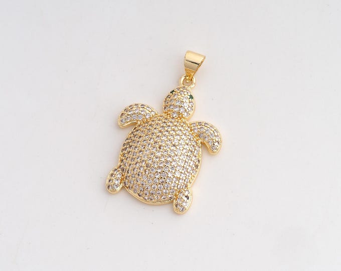 CZ Turtle Pendant,Animal Pendant,18K Gold Filled Turtle Charm,DIY Jewelry Accessories,31.5x20.6x4.6mm