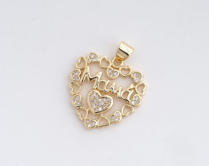 18K Gold Filled Heart Pendant, Gift For Mother,Mama Necklace, Mother's Jewelry, Heart-Shaped Pendant, 25.4x20.5x2.4mm