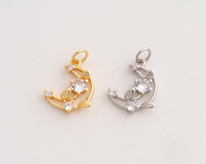 CZ Crescent Moon Pendant,Celestial Pendant,18K Gold Filled Moon Charm,DIY Jewelry Accessories,19x13x3.4mm