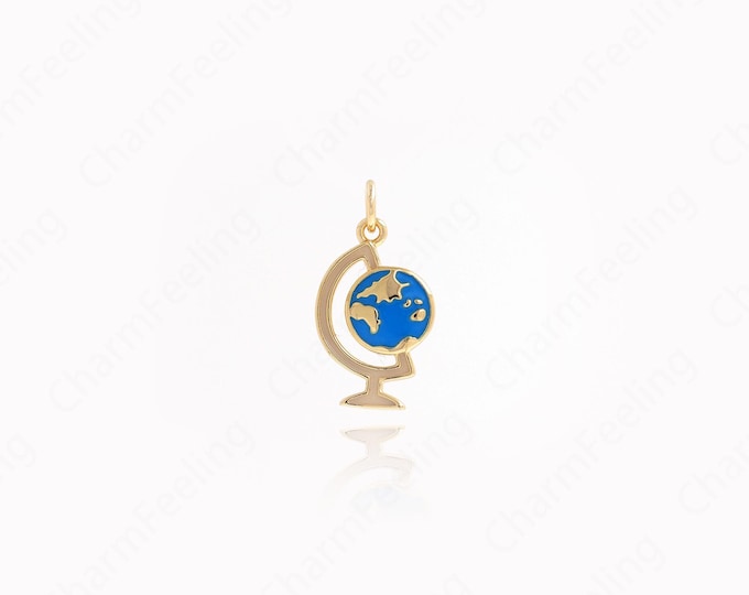 Enamel Globe Pendant,Globe Charm,18K Gold Filled Globe Necklace World Map Charm DIY Jewelry Making Accessories 21.2x11.2x2mm