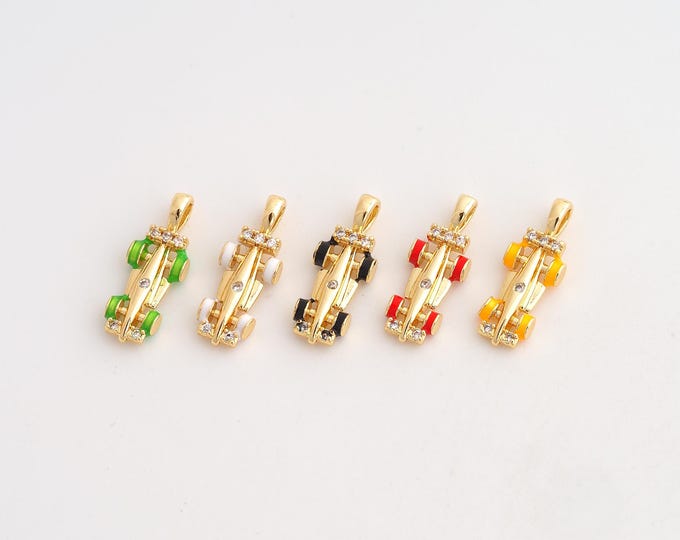 CZ F1 Racing Car Pendant,Enamel Racing Car Pendant,18K Gold Filled F1 Racing Car Charm,DIY Jewelry Accessories,16x6x2.8mm