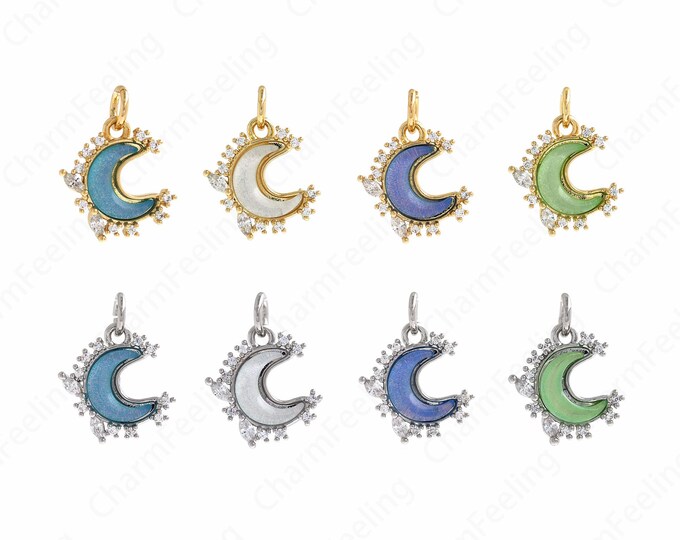 Gold Crescent Pendant, Moon Charm, CZ Micropavé Moon Pendant, DIY Jewelry Making Accessories 16x11.7x2.7mm