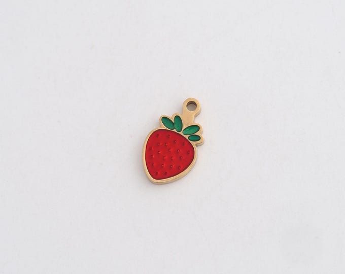 Enamel Strawberry Charms,Dainty Fruit Charm, 18K Gold Filled Strawberry Pendant,DIY Jewelry Accessories 12.4x7x1.3mm