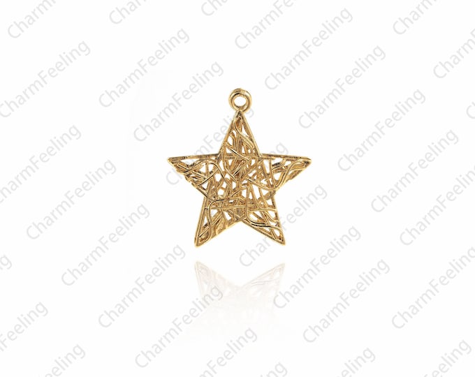 Star pendant, five-pointed star necklace, five-pointed star, gold-plated star, DIY jewelry bracelet necklace supplies 19.6x18.3x1.4mm 1pcs