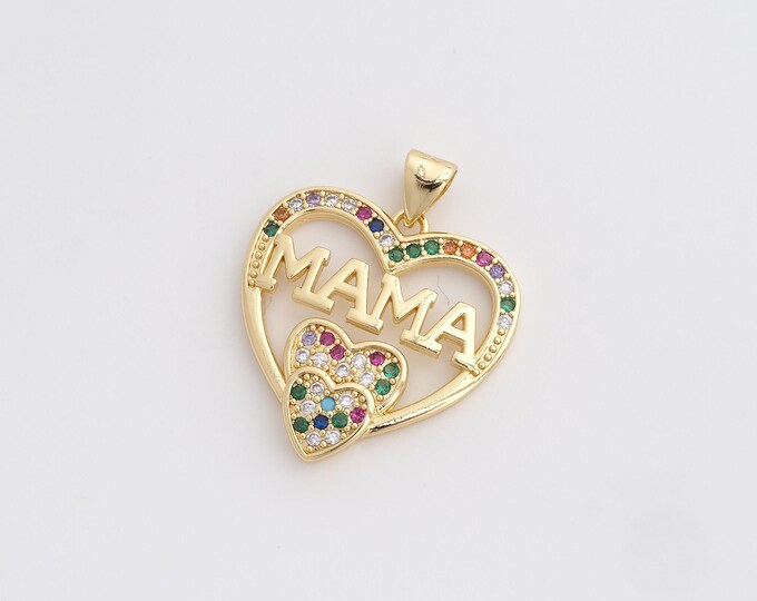 CZ MAMA Pendant,Heart Pendant,18K Gold Filled Letter Charm,DIY Jewelry Accessories,28x23x3.2mm