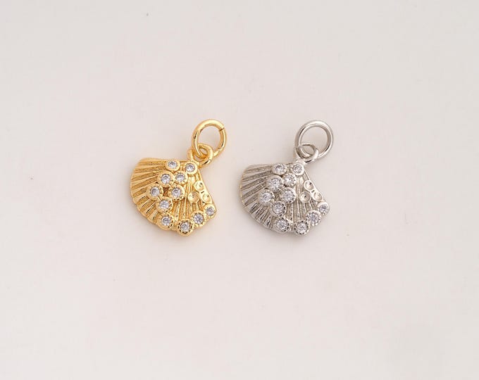 CZ Shell Pendant,Oyster Pendant,18K Gold Filled Shell Charm,DIY Jewelry Accessories,15x11.7x3mm
