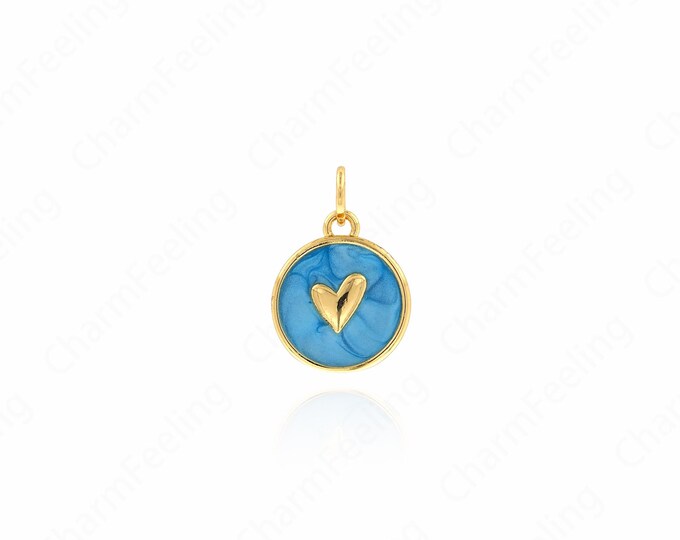 18K Gold Filled Round Pendant,Enamel Heart Necklace, Love Pendant, Love Necklace, Heart Charm, 17x12x2.3mm