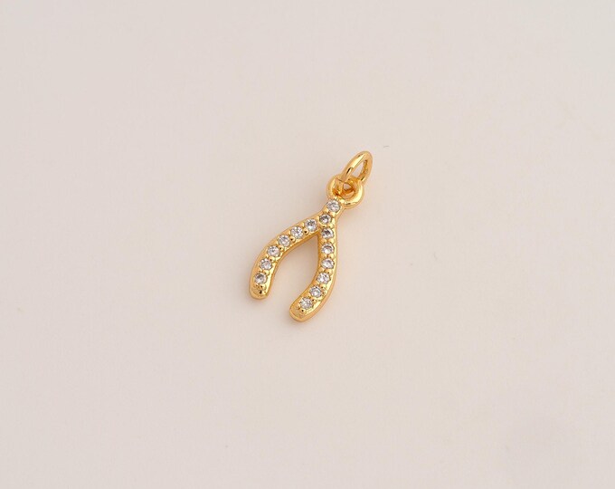 5 pcs CZ Wishbone Pendant,Wishbone Pendant,18K Gold Filled Wishbone Charm,DIY Jewelry Accessories,18.5x8x2.4mm