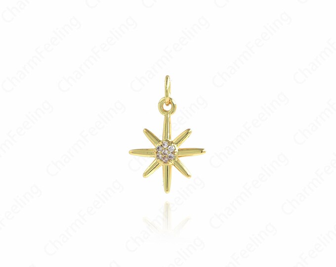 Gold Polaris Charms,18K Gold Filled Star Necklace,Zircon Polaris Charm,DIY Jewelry Supplies,19.3x13x2mm
