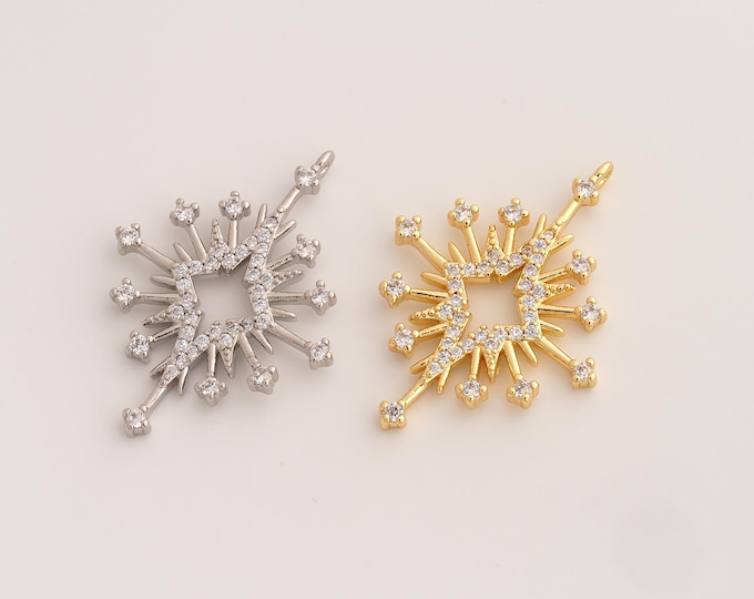 CZ Star Pendant,Celestial Pendant,18K Gold Filled Starburst Charm,DIY Jewelry Accessories,36.7x27x2.5mm