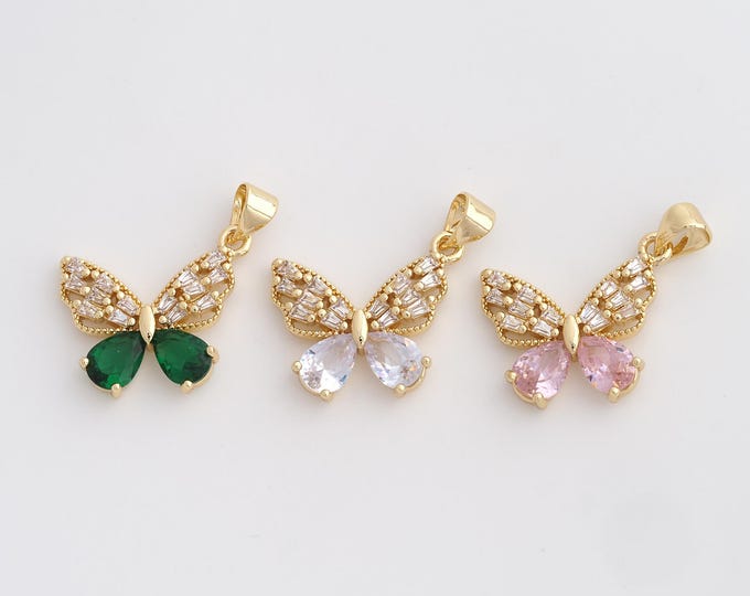 CZ Butterfly Pendant,Insect Pendant,18K Gold Filled Butterfly Charm,DIY Jewelry Accessories,26.5x19x4mm