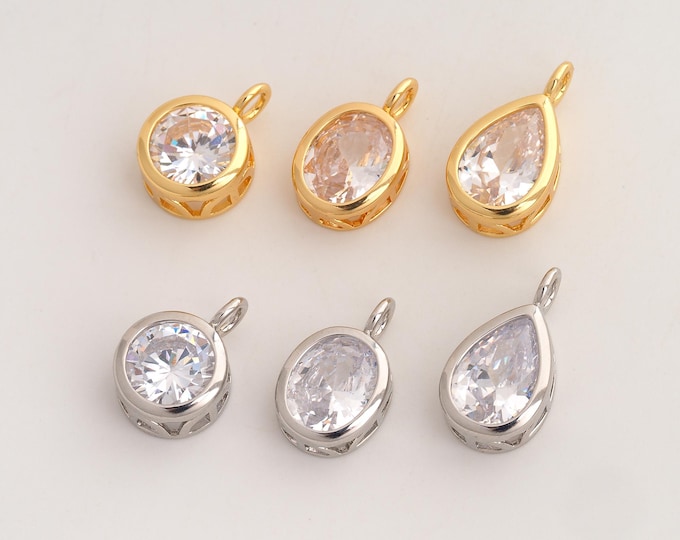 CZ Water Drop Pendant,Oval Pendant,18K Gold Filled Round Charm,DIY Jewelry Accessories